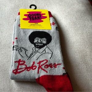 Women’s Oooh Yeah Bob Ross Gray and Red Crew Socks Fits Shoe 5-10 Brand New